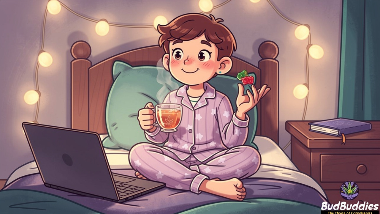Student enjoying a calm evening wind-down routine with a gummy