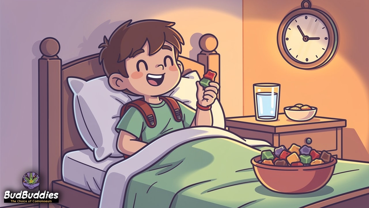Cartoon student practising careful low-dose cannabis approach