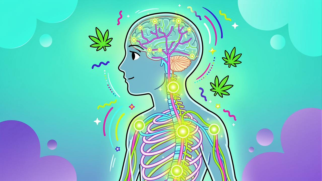 Cartoon showing THC overstimulating the nervous system