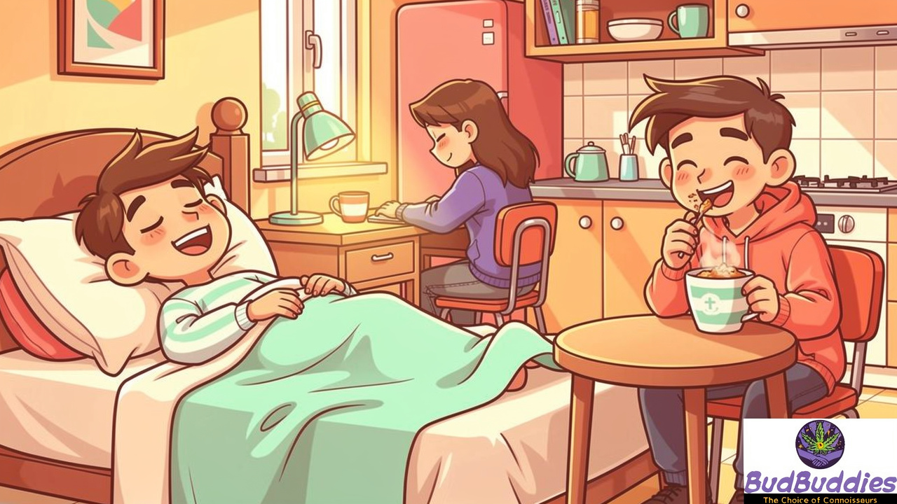 Cartoon students experiencing better sleep mood and appetite