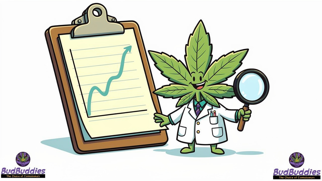 Cartoon scientist character researching cannabis and breathing