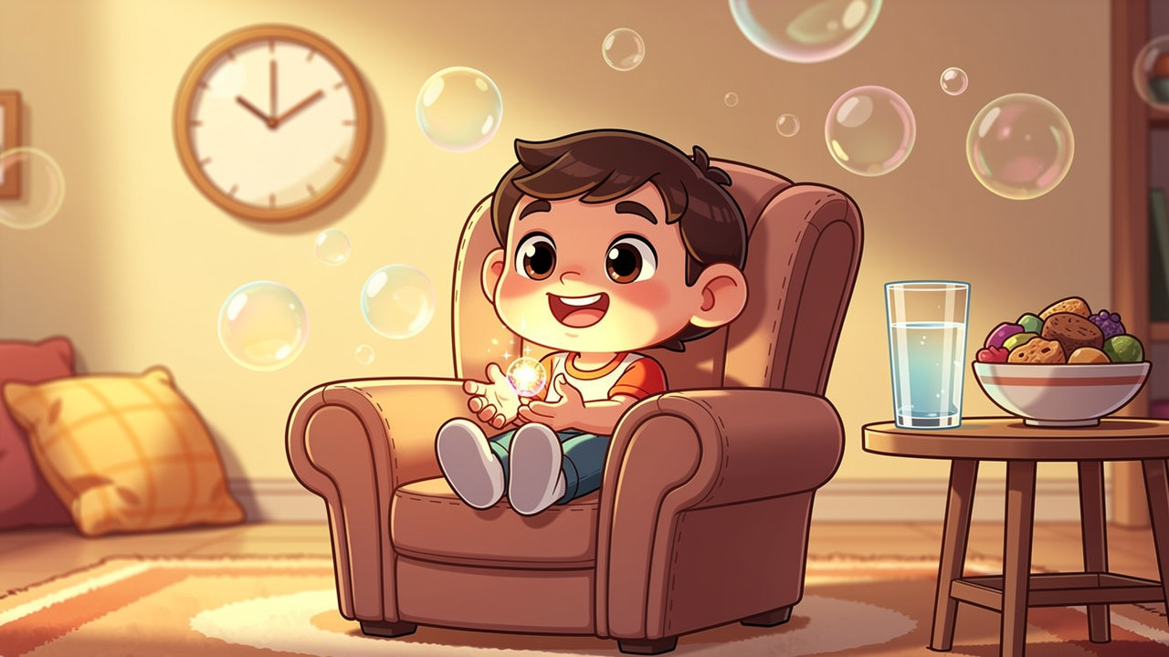 Cartoon character relaxing safely with low THC dose at home