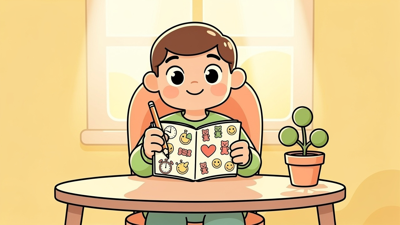 Cartoon character keeping a cannabis consumption journal with illustrated icons