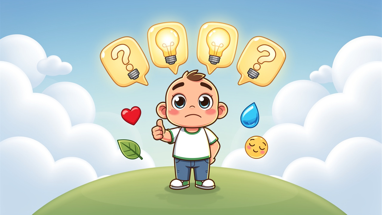 Confident cartoon character surrounded by answered question bubbles about THC