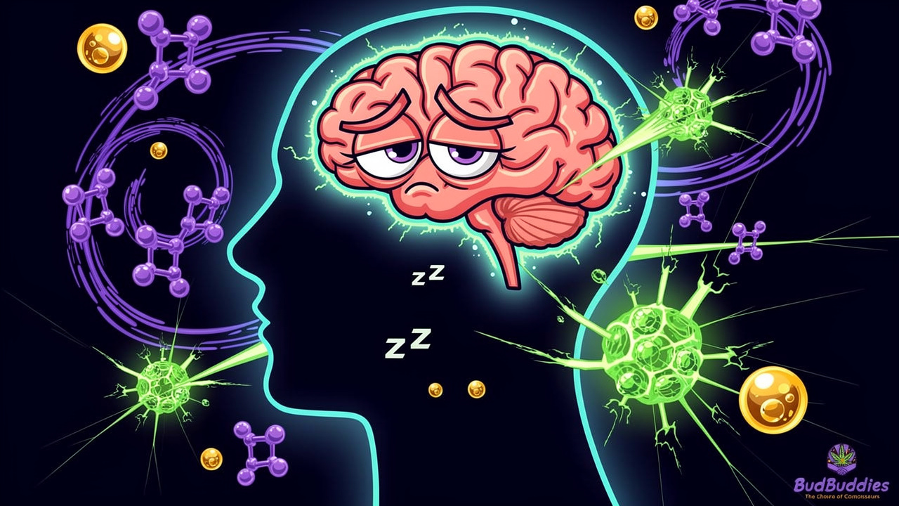 Cartoon brain showing THC and sleep deprivation effects