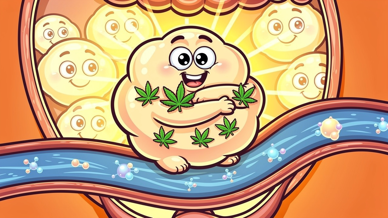 Cartoon fat cells holding onto THC metabolites