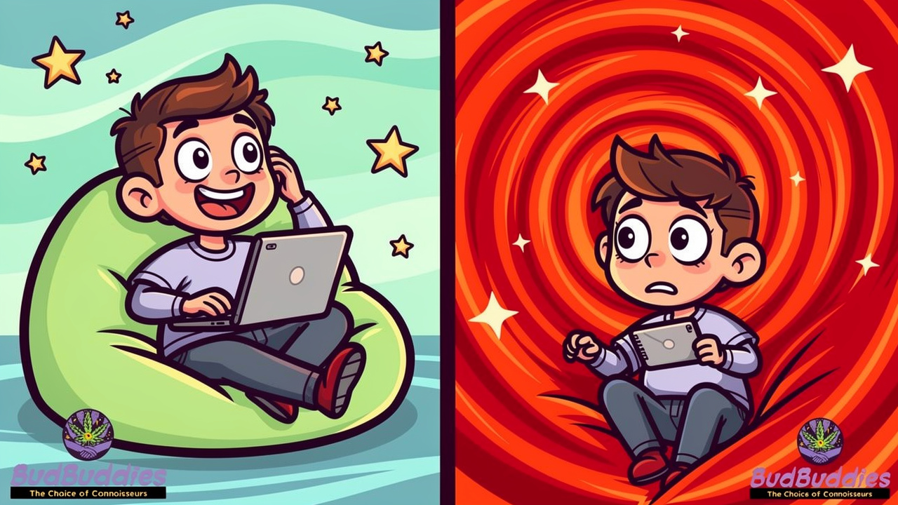 Cartoon showing THC calming versus worsening anxiety in students