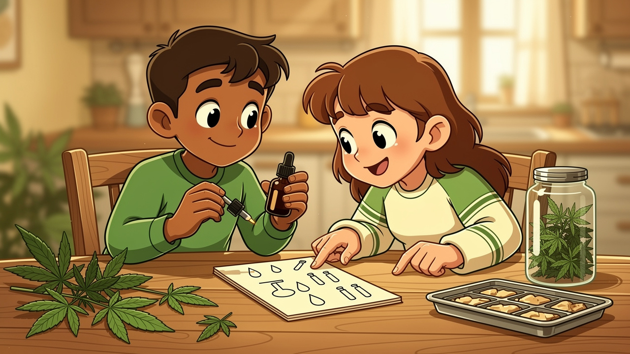 Cartoon characters discussing THC tincture questions together