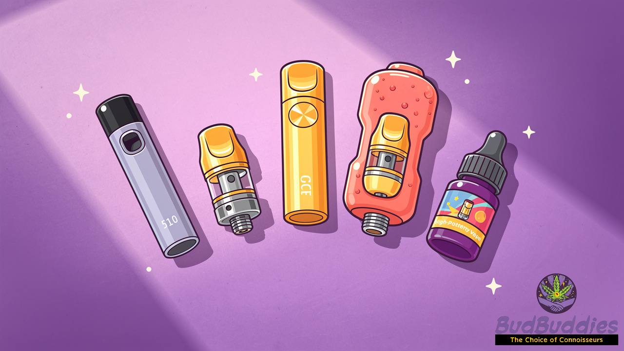 Cartoon lineup of different THC vape formats UK
