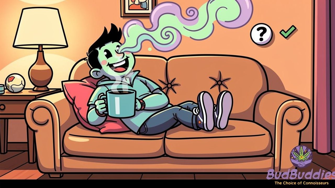 Relaxed cartoon character vaping with informed confident choice
