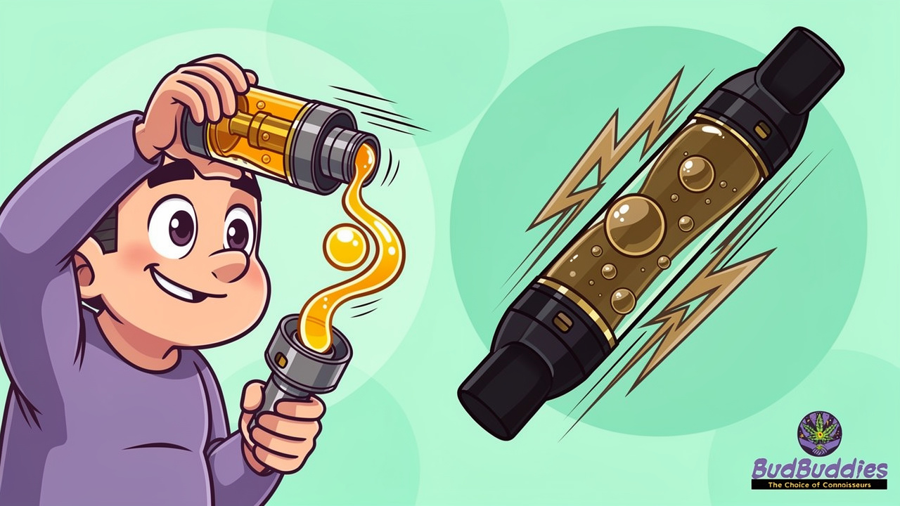 Cartoon showing oil viscosity bubble test in THC vape cartridges