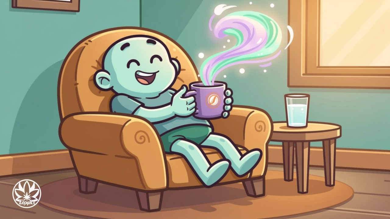 Cartoon character using a THC vape pen safely at home