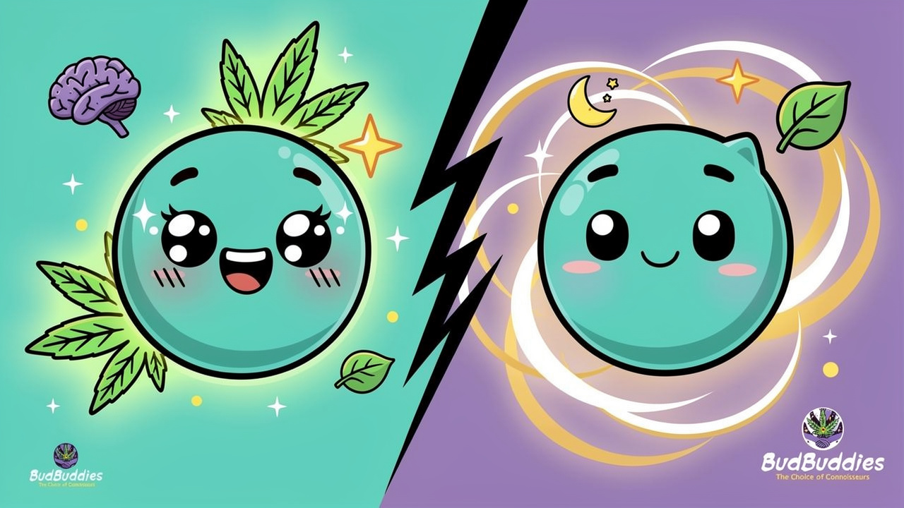 Cartoon comparison of THC and CBD effects for student stress