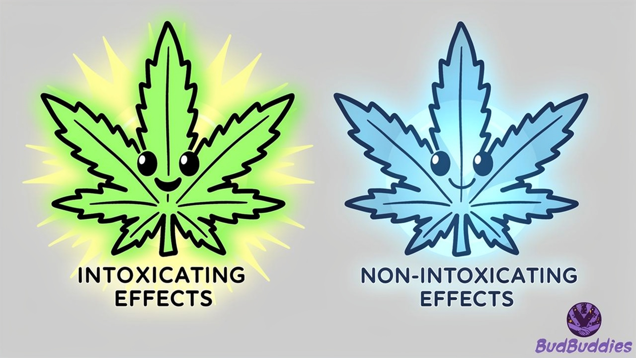 Cartoon comparison of THC and CBD effects
