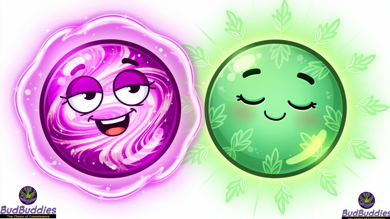 Cartoon showing the difference between THC and CBD effects