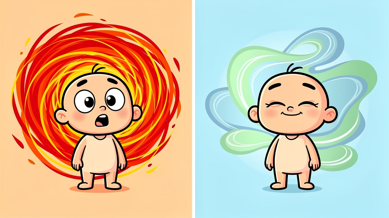Cartoon comparing THC overwhelm with calming CBD experience