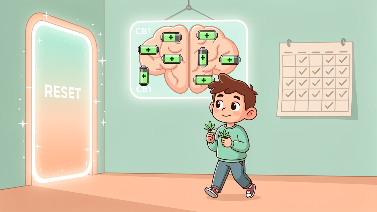 Cartoon character resetting cannabis tolerance after a break