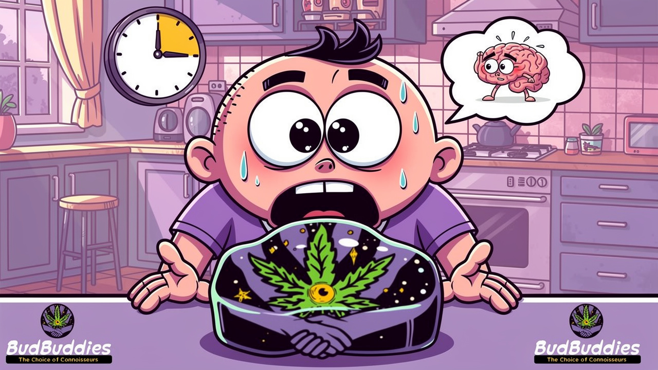 Cartoon character worried about taking too much THC