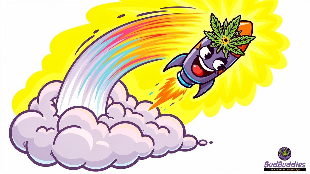 Cartoon character showing energetic high then calm relaxation