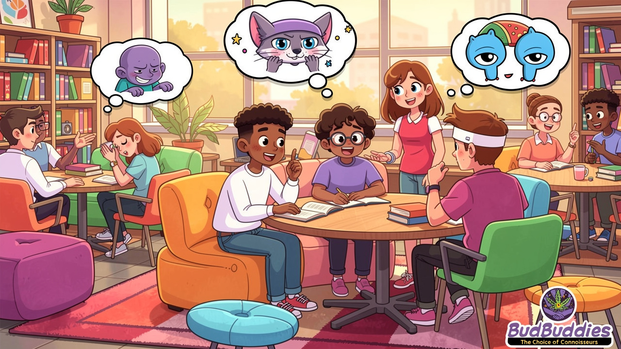 Cartoon students experiencing stress and anxiety at university