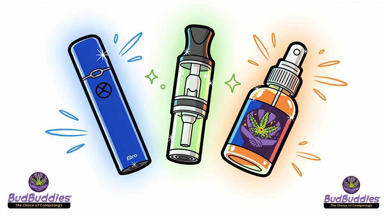 Three colourful cartoon vape products with animated energy