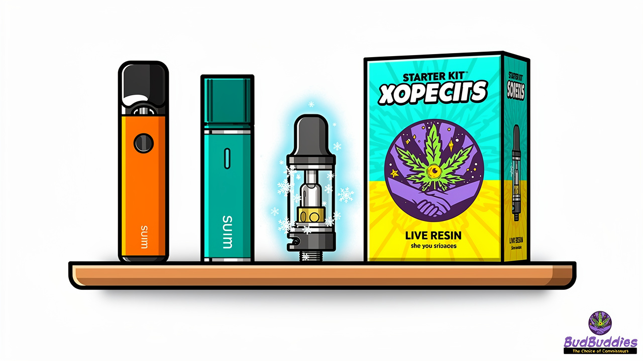 Cartoon illustration of four types of vape formats