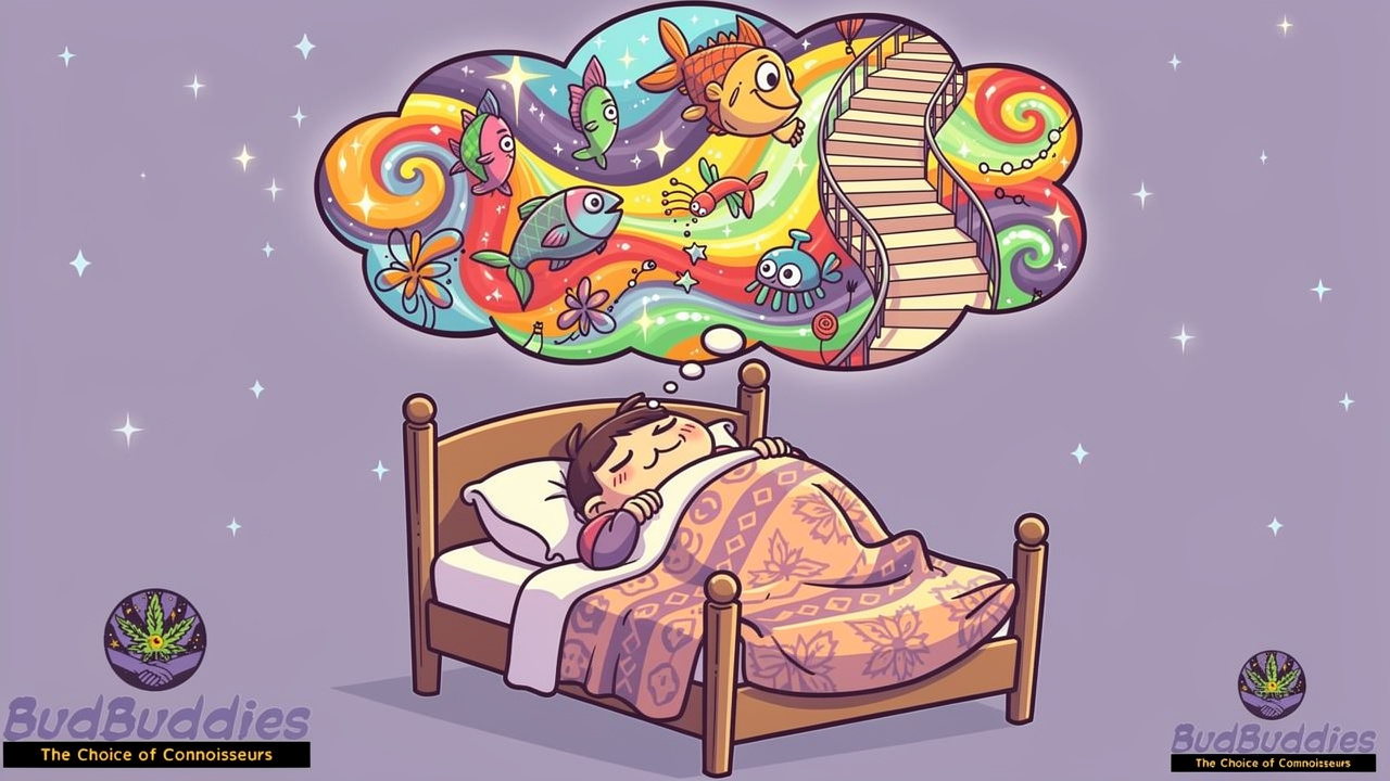 Cartoon sleeper experiencing vivid REM rebound dreams