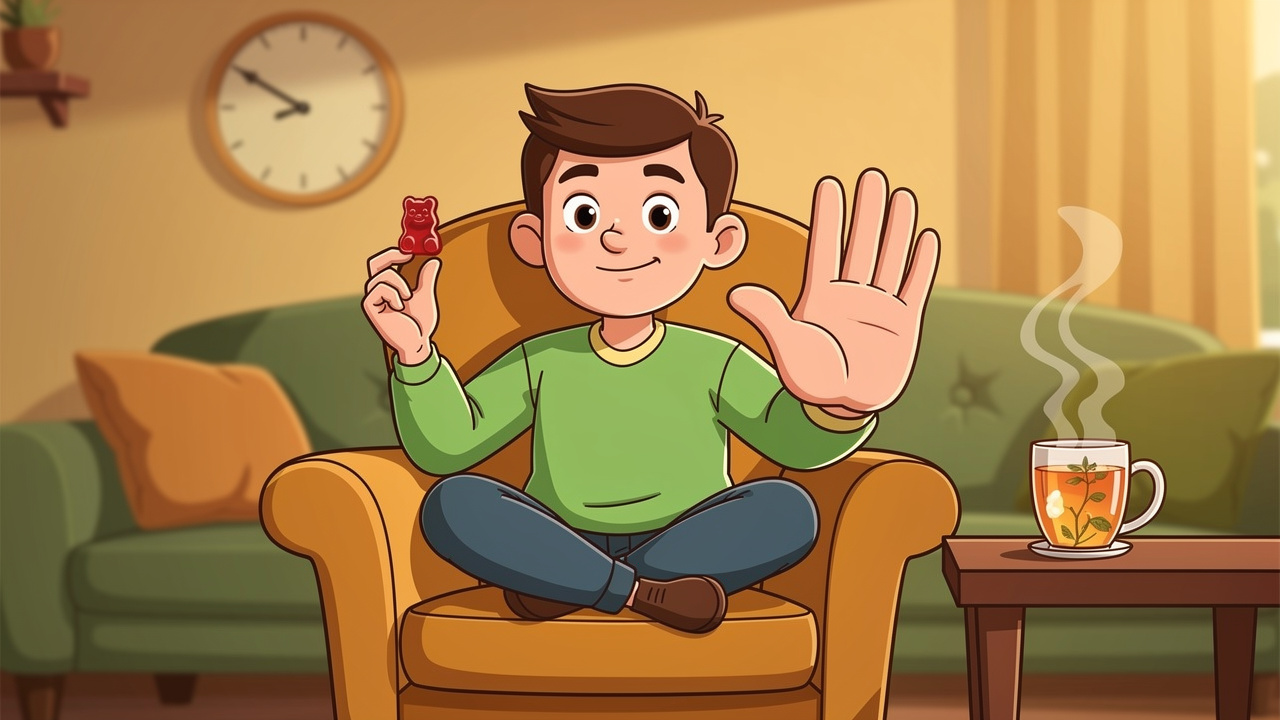 Cartoon character waiting patiently before taking another edible