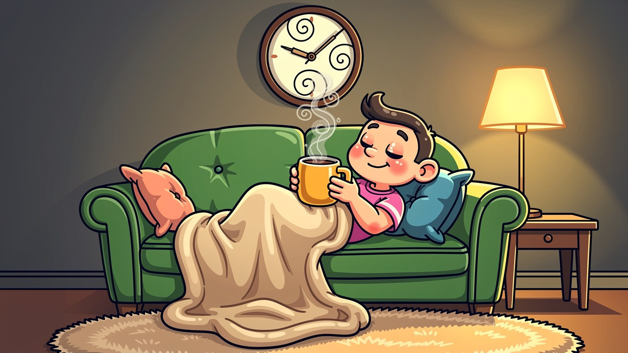 Cartoon character resting comfortably waiting for edible effects to pass