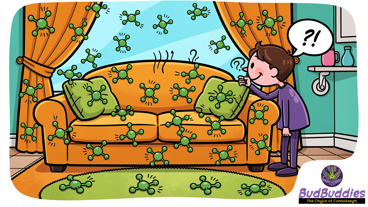 Cannabis terpenes clinging to sofa cushions and carpet fibres