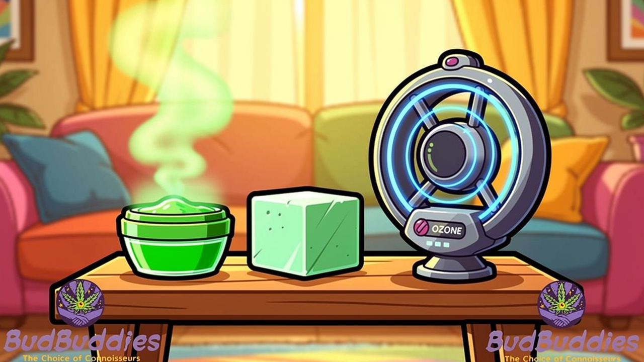 Cartoon shelf showing gel, block, and ozone odour control products