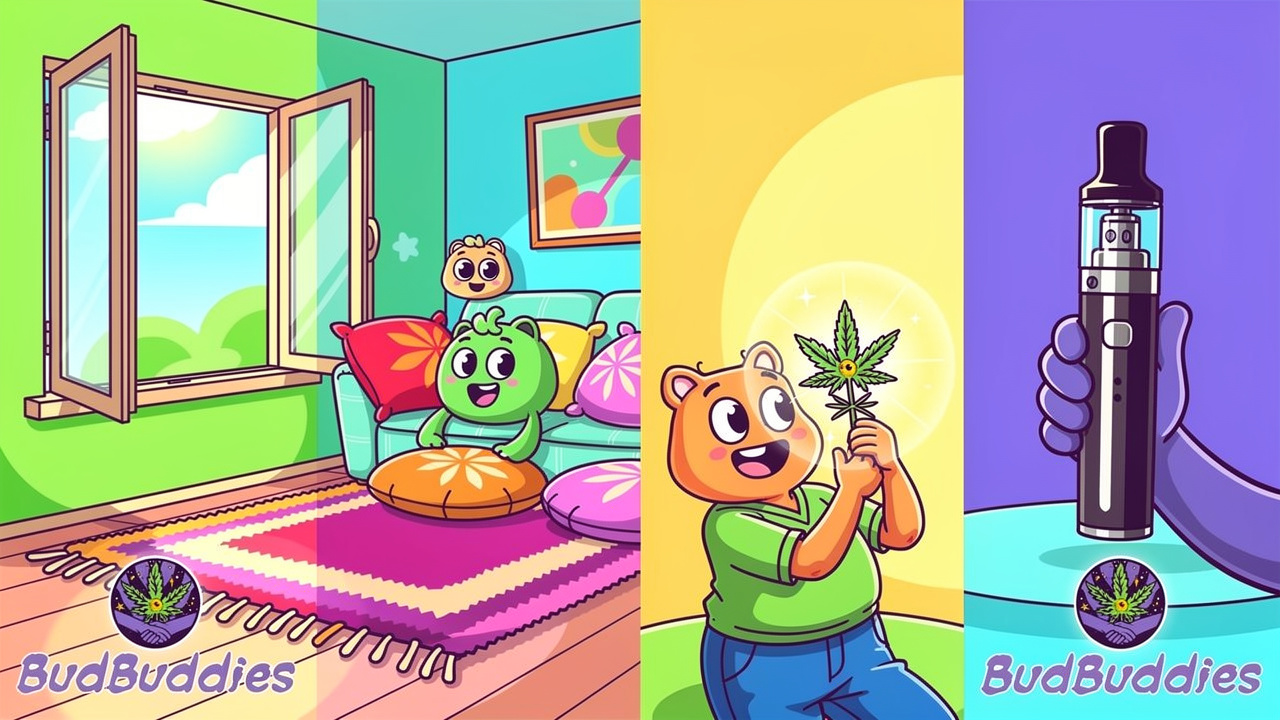 Cartoon characters showing factors affecting weed smell duration