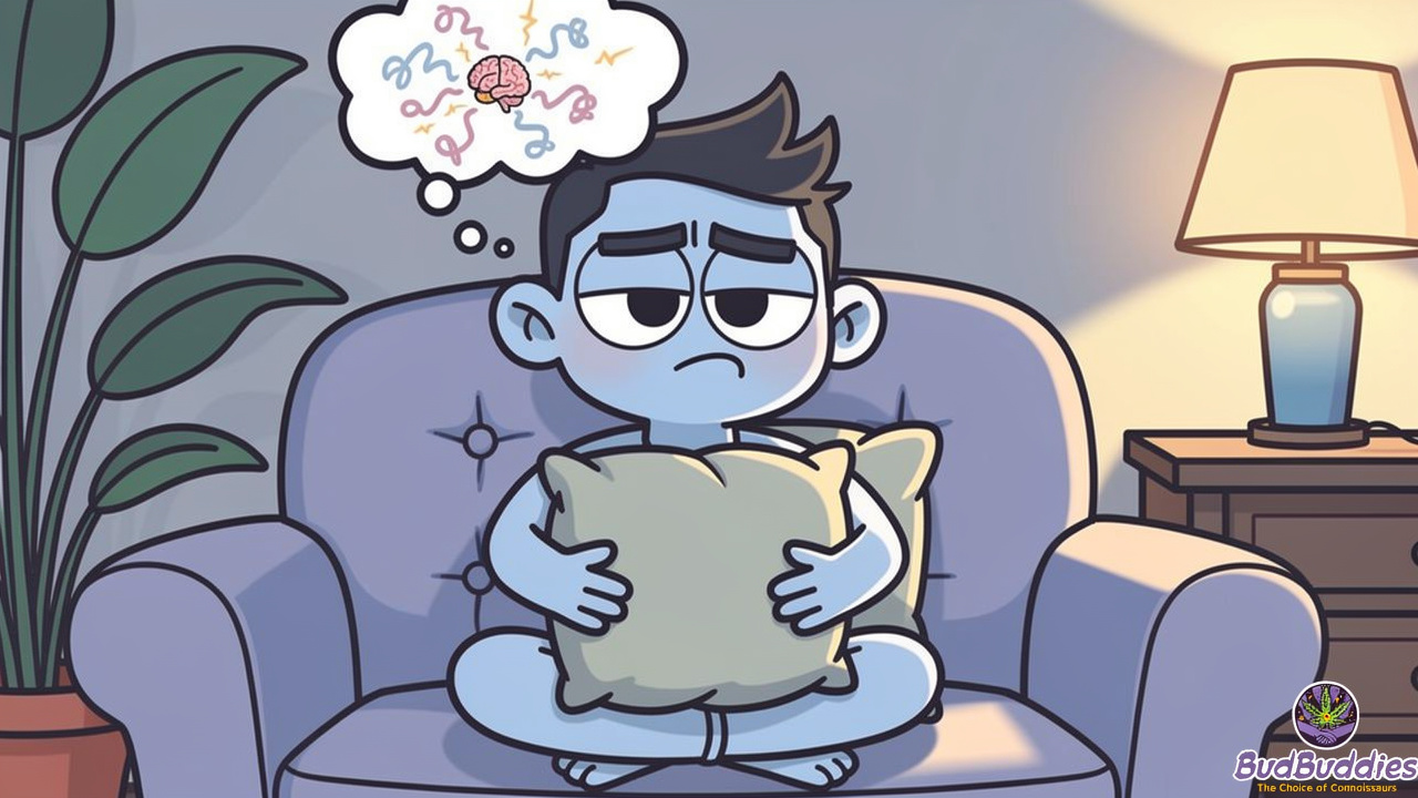 Cartoon person experiencing mild cannabis withdrawal discomfort