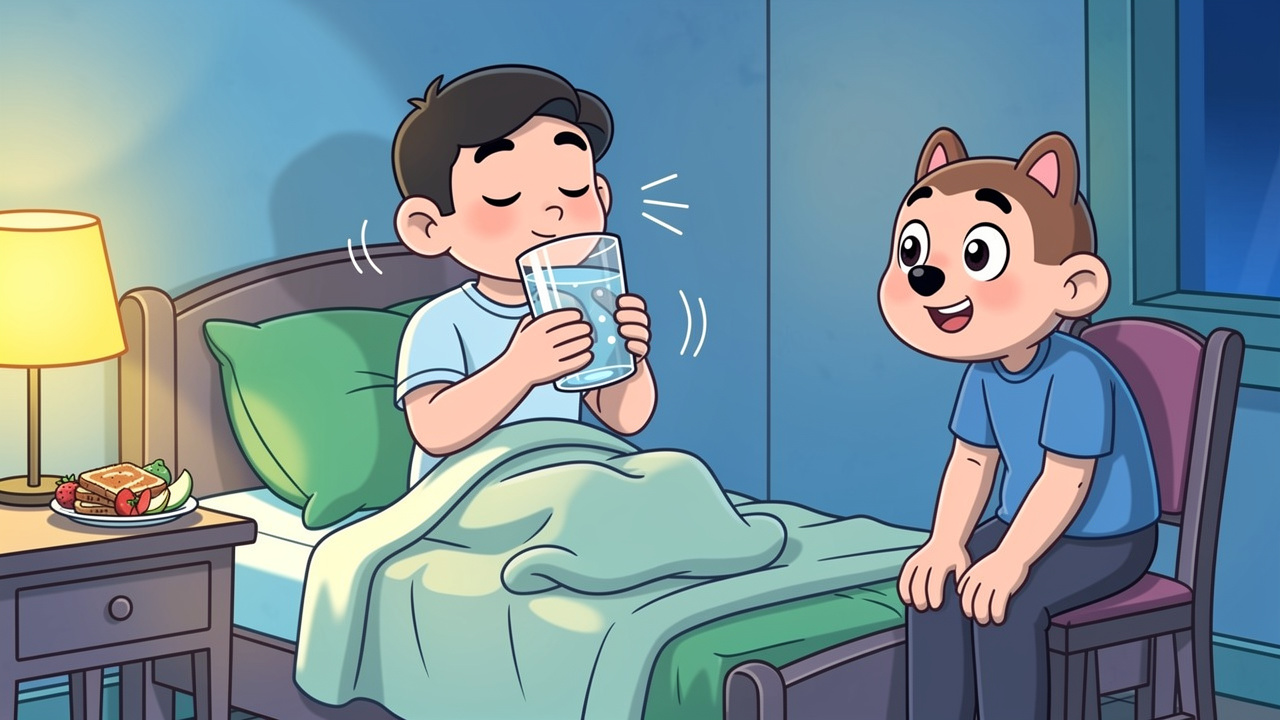 Cartoon character recovering calmly from cannabis sickness