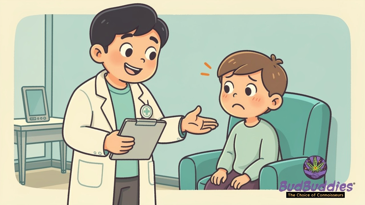 Cartoon doctor reassuring a patient about digestive symptoms