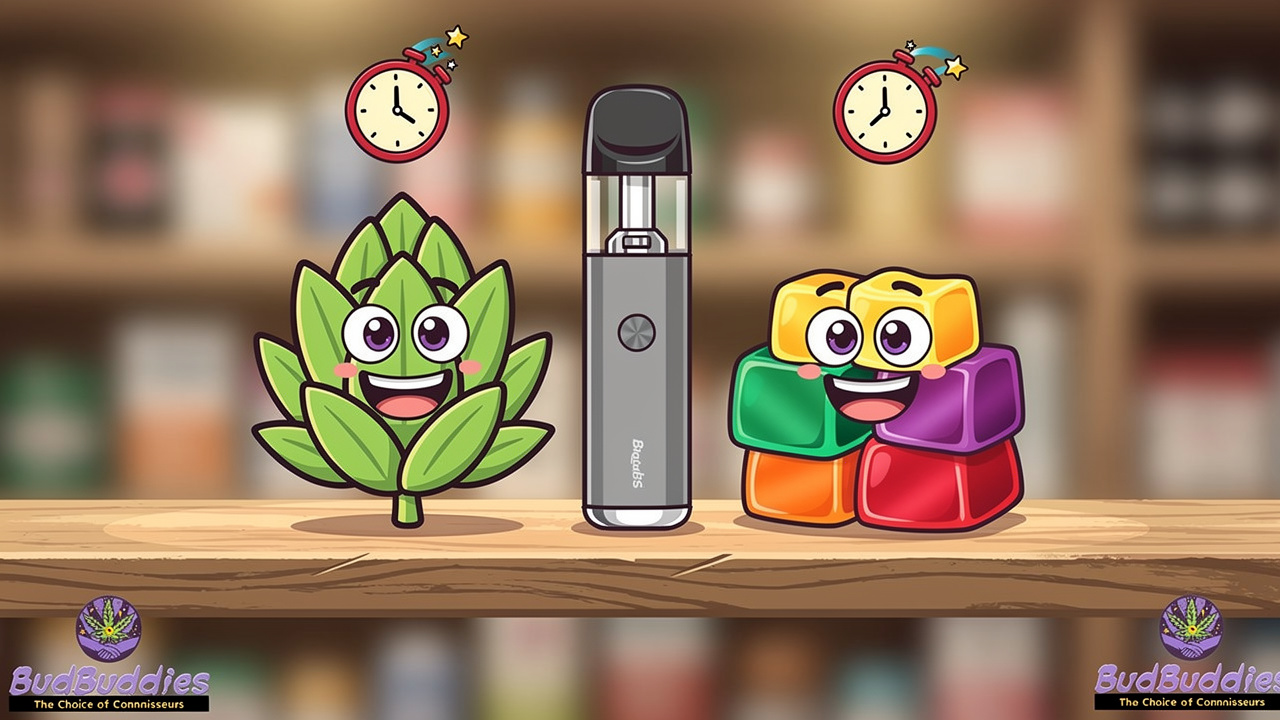 Cartoon flower, vape and edible characters comparison