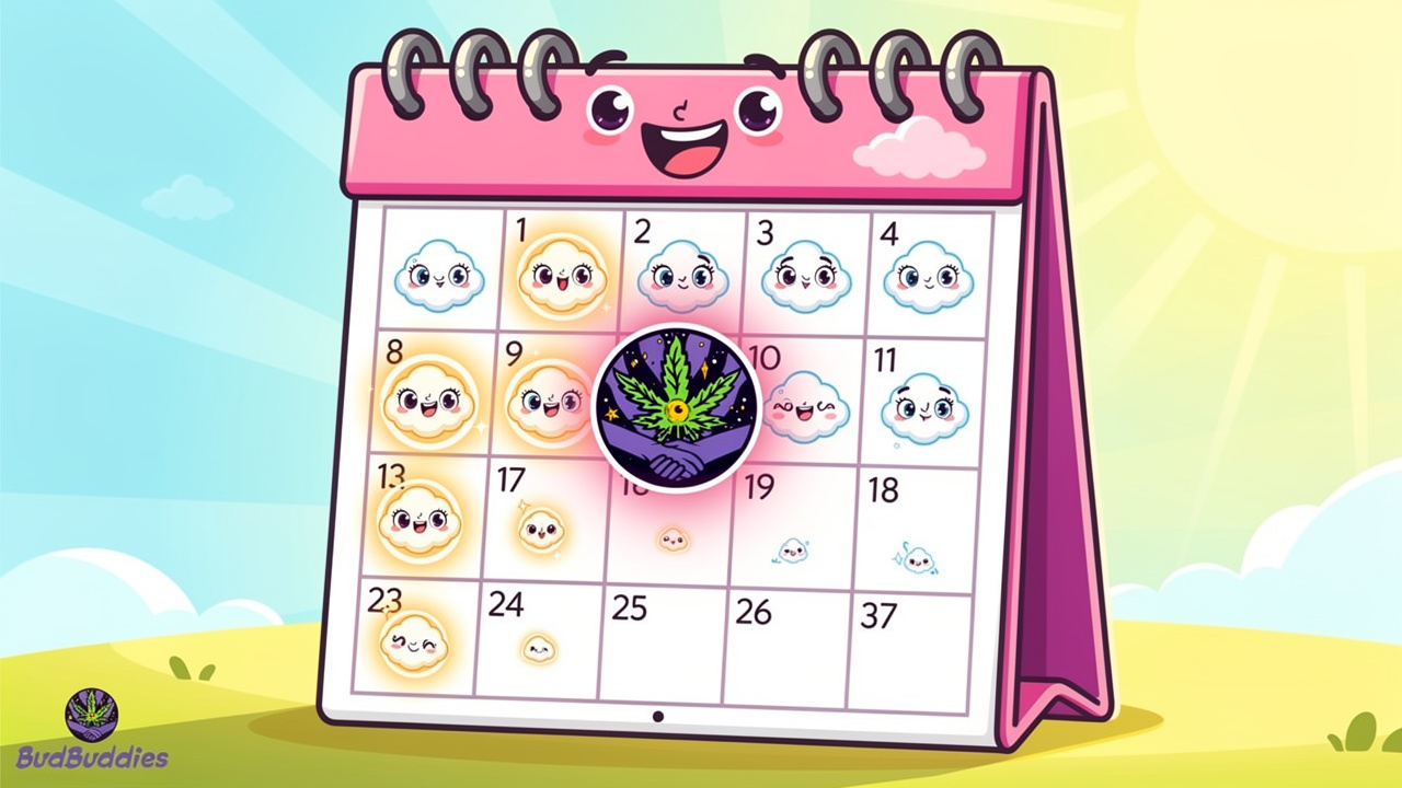 Cartoon calendar showing weed withdrawal dream timeline