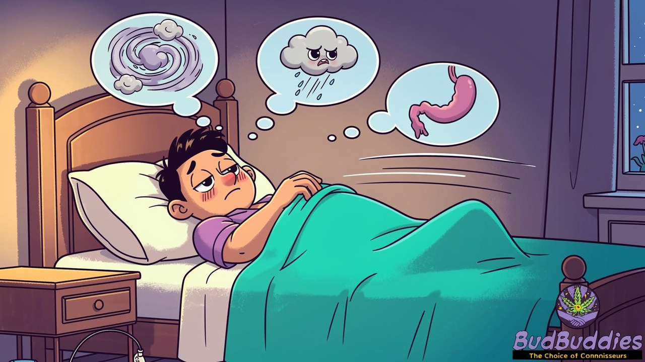 Cartoon showing multiple cannabis withdrawal symptoms at once