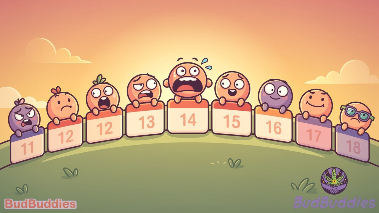 Cartoon timeline of weed withdrawal symptoms by day