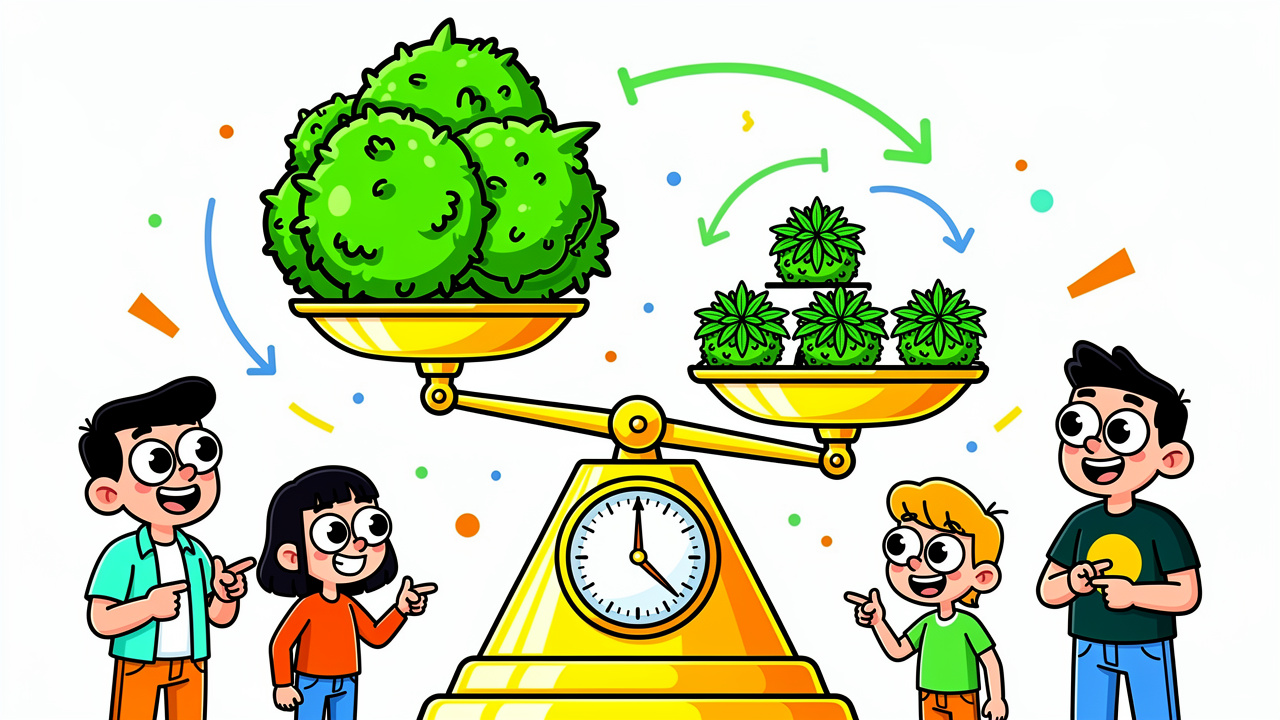 Cartoon showing cannabis weight comparison from gram to zip