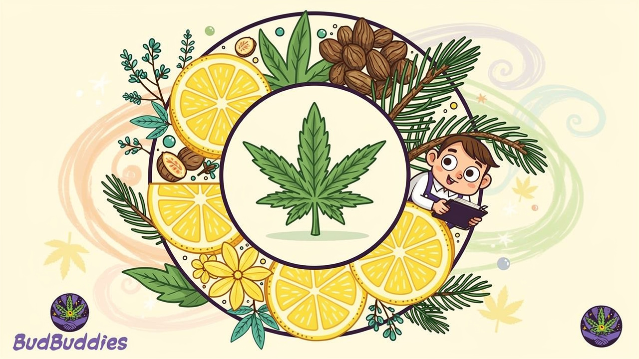 Vibrant flavour wheel showing citrus, earth, and herbal notes of Amnesia