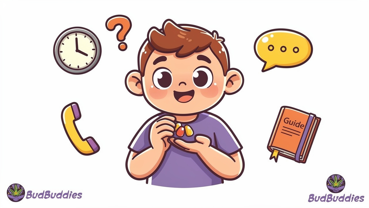 Cartoon beginner receiving support for edible dosing guidance