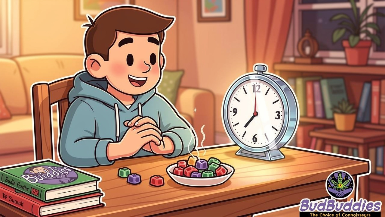 Animated beginner starting cannabis edibles journey with appropriate low doses