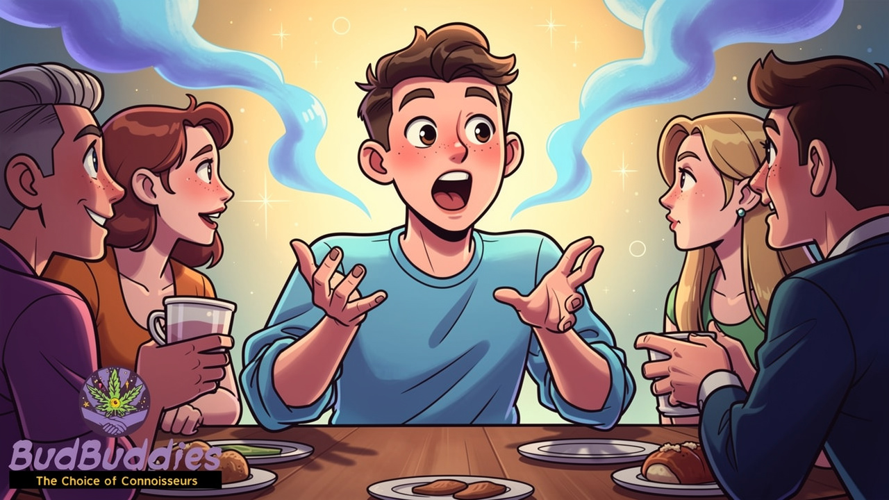 Animated cartoon showing relaxed social conversation and talkative mood effects