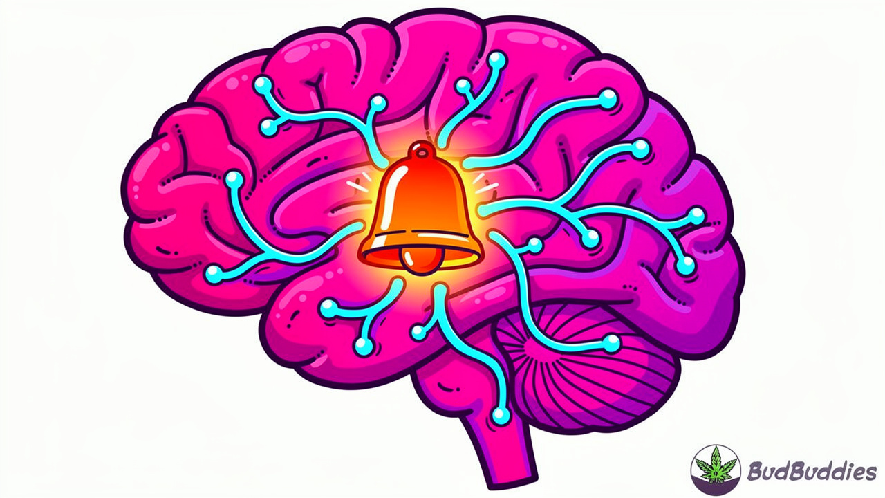 Cartoon brain illustration showing amygdala activation response