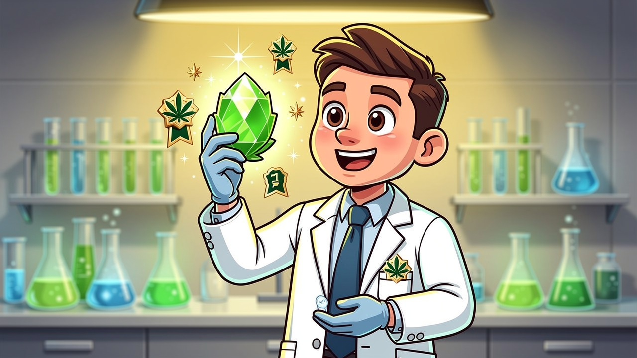 AAAA plus grade cannabis quality check cartoon