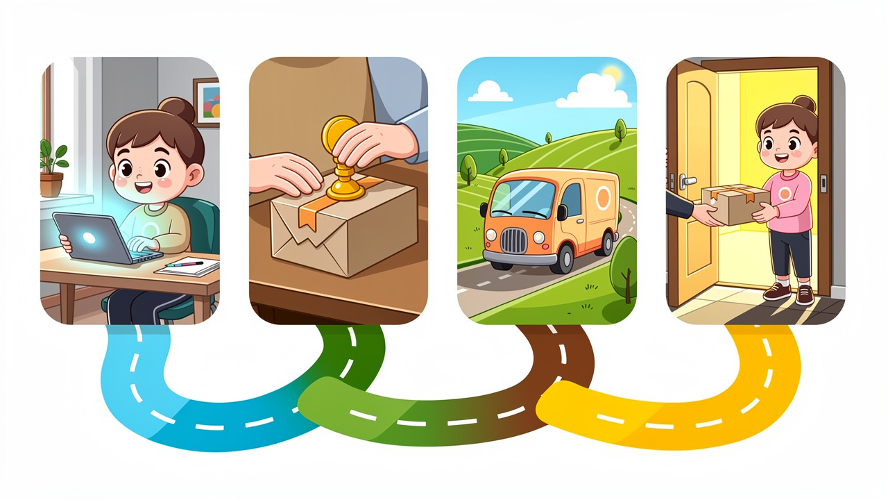Cartoon showing discreet cannabis delivery steps to Antrim