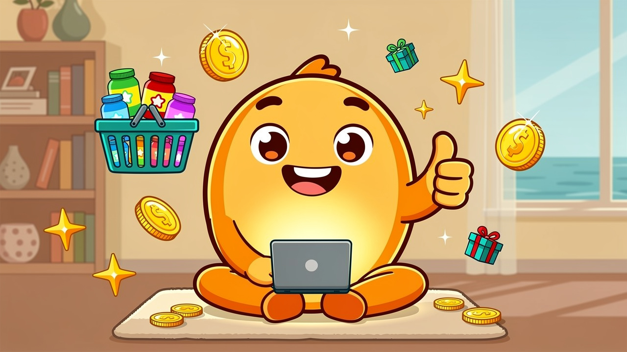 Happy cartoon character saving money on a cannabis delivery order