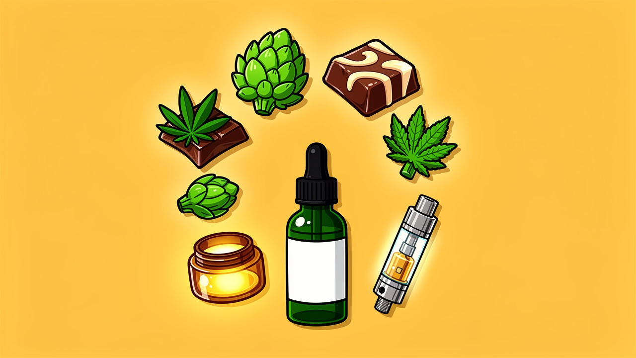 Cartoon illustration of BudBuddies full cannabis product range
