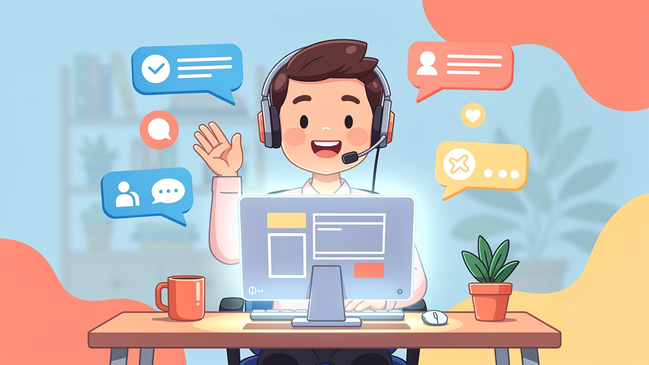 Cartoon customer support character ready to help with orders